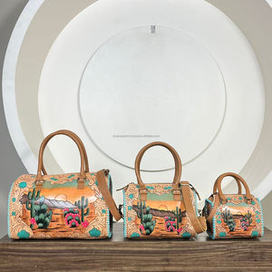 Bolso de Viaje Elegante de Cuero Vacuno Genuino Estilo Western 2026, Modelo Speedy Mediano con Patrón Cactus Sunset, Bolso de Fin de Semana Unisex - Product Image 4