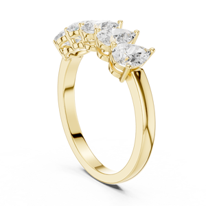 Yellow Gold Five Stone Pear Cut <b>Ring</b> Elegant <b>Crown</b> Style Anniversary Band for Women Luxury Bridal Fine Jewelry - Product Image 2