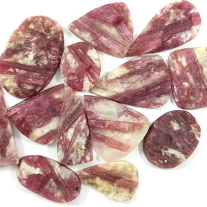 พลอยทัวร์มาลีนสีชมพูธรรมชาติคุณภาพสูงแบบคาโบชอง ด้านหลังแบน ประดับด้วยดรูซี่ สำหรับทำเครื่องประดับแฮนด์เมด - Product Image 1