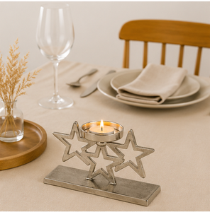 Modern Silver-Plated Triple Star Metal Candle Holder Decorative Tabletop Tealight <b>Stand</b> For Festive Home Decor & Wedding - Product Image 4