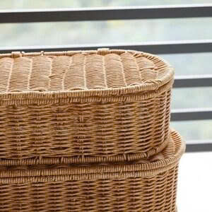 Best Seller For Set 2 Pieces Woven Rattan Oval <b>Basket</b> Natural <b>Wicker</b> <b>Storage</b> Box Handmade Desktop Organizer - Product Image 6