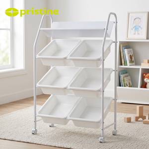 <b>White</b> 4-Layer <b>Toy</b> Organizer with Wheels Plastic Storage Bins for Kids Room Multifunctional Cart - Product Image 4
