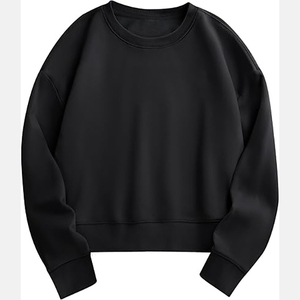 เสื้อสเวตเชิ้ตคอกลมสีดำสำหรับผู้ชาย ผ้าฝ้าย 100% ทรงปกติ สีพื้น เรียบง่าย สวมใส่สบายในฤดูหนาว สามารถสกรีนโลโก้ด้านหน้าได้ - Product Image 1