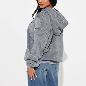 Sweat-shirt à capuche coupe-vent surdimensionné pour femme, personnalisé, effet vieilli, délavé vintage, style streetwear, marque privée - Product Image 3