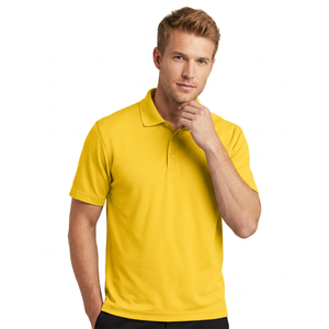 Polo de Punto de Manga Corta Amarillo para Hombre, Color Sólido, Estilo Casual, Corte Regular, Diseño con Botones - Product Image 5