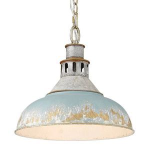 Industrial Metal Pendant Light <b>Ceiling</b> Mount Round Shade Blue Distressed Finish Indoor <b>Decor</b> Durable Design - Product Image 1