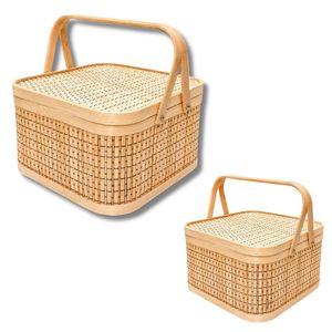 PHU HAO Eco-Friendly Bamboo <b>Square</b> Storage <b>Basket</b> with Lid and Handles for Multi-Purpose Home Decor Gift & Packaging - Product Image 1