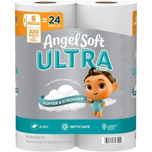 Carta Igienica Ultra 6 Mega Rotoli, 24 Rotoli Regolari, Carta Igienica Ultra a 2 Veli - Product Image 1