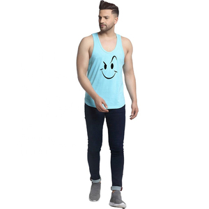 Men's Light Blue <b>Sleeveless</b> Tank <b>Top</b> Cartoon Smiley Face Print Muscle Vest <b>Summer</b> - Product Image 5