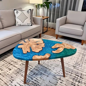 <b>Epoxy</b> Resin Eco-Friendly <b>Coffee</b> <b>Table</b> Live Edge Ocean River Design Custom Handmade Home Decor with Customized Color and Size - Product Image 1