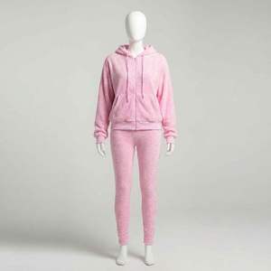 Custom Women <b>Pink</b> Velour Zip Up Tracksuit Hooded <b>Sweatshirt</b> Jogger Set Casual Streetwear Sportswear Two Piece Apparel - Product Image 1