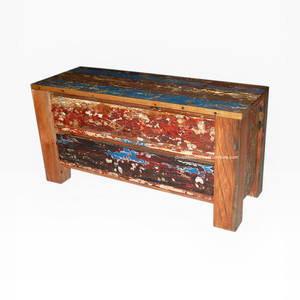 Mesa Consola Rústica de Madera de Teca con 2 Cajones para Sala de Estar, Entrada, Apartamento, Hotel, Muebles para el Hogar, Madera de Barco Reciclada - Product Image 2