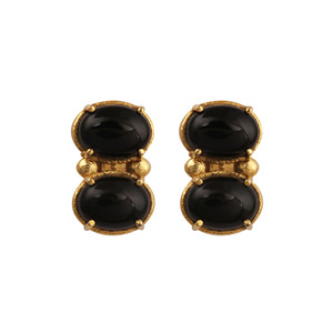 <b>Black</b> Onyx Studs Gold Plated <b>Earrings</b> Oval Shape Cabochon Gemstone Statement Jewelry Wholesaler - Product Image 2
