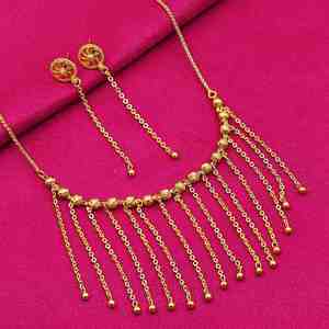 Conjunto de Collar y Pendientes de Latón con Baño de Oro de 14K, 18K, 24K y Diseño Floral para Mujer, con Borlas de Cadena, Ideal para Bodas - Venta al por Mayor - Product Image 1