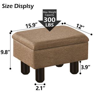Modern Accent Linen Footrest <b>Storage</b> Ottoman Solid Wood Legs Step <b>Stool</b> Seat for Couch Living Room - Product Image 4