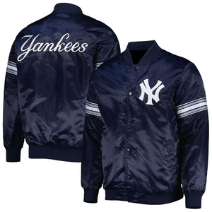 Chaqueta Universitaria Azul Marino Personalizada de Satén para Hombre, Chaqueta Bomber con Logotipo en Blanco, Uniforme de Béisbol Letterman, Ropa Deportiva al por Mayor - Product Image 1