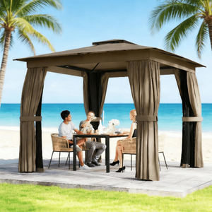 Gazebo in Legno Stile Cinese Moderno Antico con Caratteristiche Bioclimatiche e Impermeabili, Telaio in Ferro Rivestito per Giardino, Padiglione, Patio e Spiaggia - Product Image 5