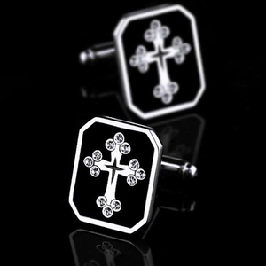 Mancuernillas Rectangulares Personalizadas en Tono Negro y Plateado con Detalles de Piedras Transparentes, Joyería para Camisa Formal de Boda para Hombre - Product Image 2