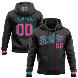 Wholesale Direct Industry New Design Custom Stitched Black <b>Pink</b>-Teal Baseball Pullover <b>Sweatshirt</b> Hoodie - Product Image 1