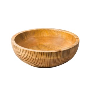 Bol de service artisanal en bois d'acacia naturel, écologique, rond, pour salades, fruits, collations et mélange, vaisselle de cuisine - Product Image 2