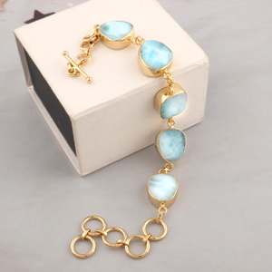 Pulsera de larimar natural multicolor con cierre de palanca en plata de ley 925 chapada en oro de 14 quilates, joyería hecha a mano para mujer - Product Image 5