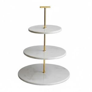3 Tier <b>White</b> Marble <b>Cake</b> <b>Stand</b> with Gold Metal Rod Multi Level Serving Tray Elegant Dessert Display <b>Stand</b> for Wedding Party Home - Product Image 1