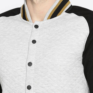 Men's Gray White Wool/Viscose Varsity Jacket Casual Regular Fit <b>Covered</b> <b>Button</b> Closure Quick Dry Breathable Eco-Friendly Winter - Product Image 6