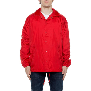 Men's <b>Red</b> Polyester Coach <b>Jacket</b> Turn-Down Collar Button Front <b>Waterproof</b> Casual Spring Wear Regular Fit - Product Image 1