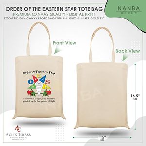 OES Masonic Eastern Star Shriner Canvas <b>Tote</b> <b>Bag</b> Multiple Fraternal Designs Zipper Closure Waterproof Reusable Shopping <b>Bag</b> - Product Image 4
