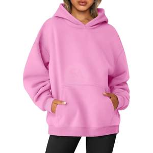 Sudadera con capucha rosa extragrande de hombros caídos para mujer, de algodón grueso de invierno, forro polar, manga larga, diseño personalizado, venta al por mayor - Product Image 1