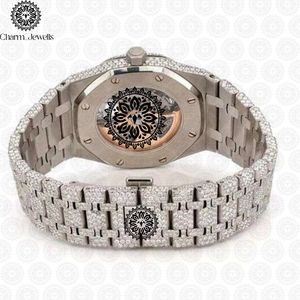Montre mécanique de luxe pour femme Charm_Jewells en acier inoxydable, cadran rond, verre saphir, lunette sertie de diamants, fermoir pliant - Product Image 4