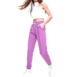 Women's Purple <b>Harem</b> Pants High Waist Drawstring Loose Fit Ankle-Length Solid Color Casual Autumn Wear Terry Fabric - Product Image 2