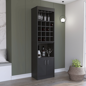 Gabinete de bar de Atenas con dieciséis estantes de vino integrados, dos puertas y dos estantes para la colección de vino en casa - Product Image 1
