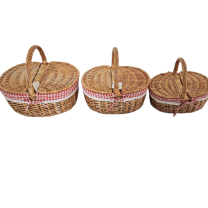 Simple Rustic Style Outdoor Picnic <b>Bamboo</b> Wicker Rattan Carrying Storage <b>Basket</b> with Lid - Product Image 3