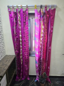 Pink Silk Sari Pattern <b>Curtain</b> Panel Translucent Home Decor Window Covering Traditional Indian Style - Product Image 3