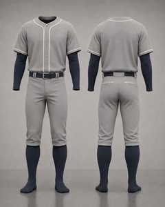 Men <b>Baseball</b> Uniform Set Gray Short Sleeve Jersey Pants Moisture Wicking Polyester Button Closure Regular Fit Adult Team Apparel - Product Image 1