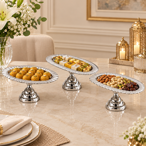 Silver Modern 3-Piece Sweets Serving Tray Set Pedestal Stands for Diwali Desserts Snacks Dry Fruits-Elegant <b>Buffet</b> <b>Table</b> - Product Image 2
