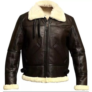Blouson aviateur en cuir véritable pour homme avec doublure en fausse fourrure, coupe-vent, style motard, chaud pour l'hiver, fermeture éclair - Product Image 5