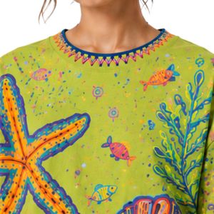 T-shirt graphique oversize vert lime pour femme, imprimé océan coloré, décontracté, en coton, streetwear, coupe ample, été, personnalisable, OEM, vente en gros - Product Image 3