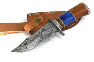 Damascus Hunting pair of <b>Knives</b> With Leather Sheath Wood/<b>Bone</b> <b>Handle</b> Camping Survival Razor Sharp Bowie <b>Knives</b> Outdoor Hunting - Product Image 4