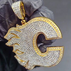 Collar con Colgante de Letra C Grande Personalizado para Hombre, Joyería de Plata 925, con Moissanita y Engaste de Garra, Cadena con Inicial para Boda - Product Image 3