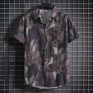 เสื้อเชิ้ตฮาวายแขนสั้นผู้ชายทรงหลวมไซส์ใหญ่ใส่สบายระบายอากาศได้ดีผ้าบางพิมพ์ลายดิจิทัลลายชายหาด - Product Image 4