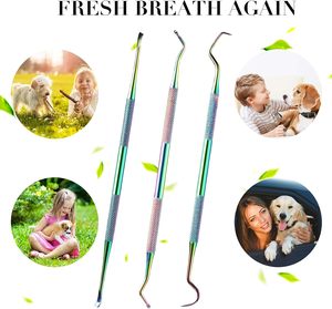 Premium Rainbow Titanium Coated Pet Dental Scaler and Scraper | Stainless Steel Double Headed Dog & Cat <b>Teeth</b> <b>Cleaning</b> <b>Tool</b> - Product Image 3