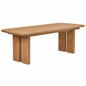 Table à manger de luxe en teck massif, style nordique, rectangulaire arrondie, meubles de salle à manger, pieds en blocs, écologique, hôtel, 8 places - Product Image 3