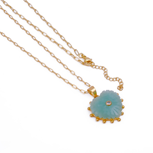 Collar con Colgante de Amazonita en Forma de Corazón, Cadena de Eslabones Chapada en Oro, Joyería de Estilo Clásico para Uso Diario - Product Image 3