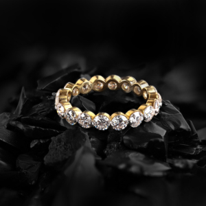 แหวนเพชรทรงกลมแบบฝังเพชรเต็มวง 14K ทองคำเหลือง แหวนแต่งงานแบบซ้อนได้ แหวนครบรอบแต่งงาน ขายส่ง - Product Image 2