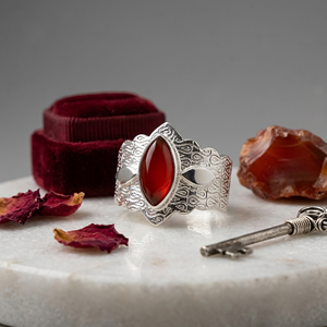 Wholesale Red Onyx Marquise Gemstone <b>Statement</b> <b>Ring</b> Silver Plated Brass Ornate Boho Cocktail <b>Ring</b> Jewelry for Women - Product Image 1