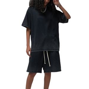 Custom Logo 100% Cotton Breathable Summer Printed T-Shirt <b>Shorts</b> Set Quick-Drying Solid Color Acid Wash Sun Fade Casual <b>Men</b> - Product Image 5