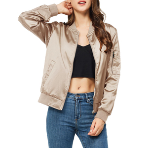 <b>Womens</b> Casual Bomber <b>Jacket</b> Trendy <b>Lightweight</b> Outerwear with Ribbed Collar for Comfortable Daily Styling - Product Image 1
