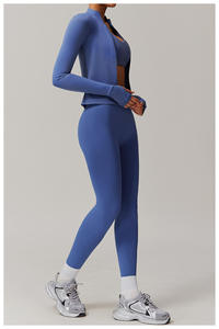 Veste zippée dorée pour femme, short de sport, veste de fitness, hauts de yoga en gros - Product Image 3
